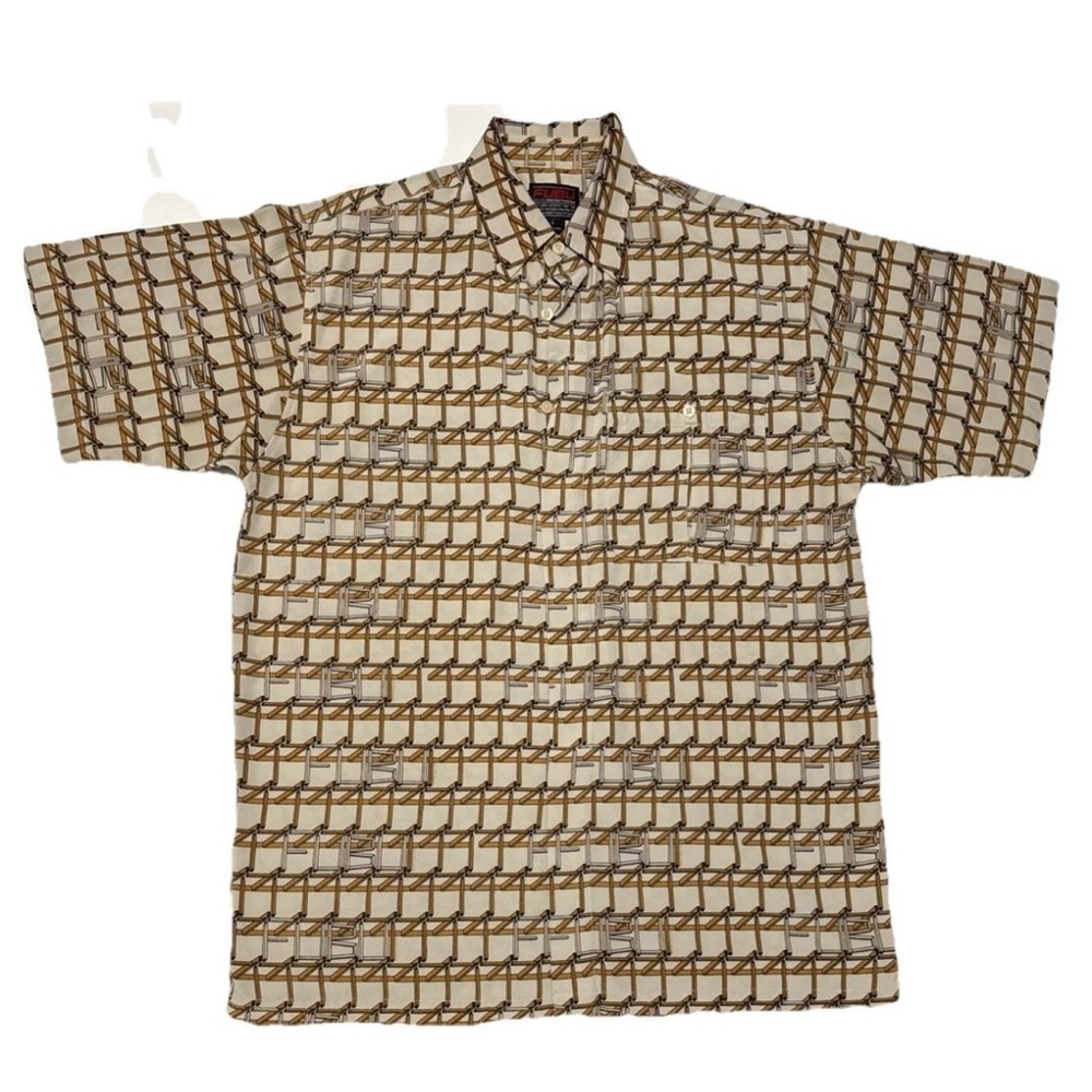 Vintage Y2K Fubu Mens Collard Shirt Sz L Streetwear Logo  Short Sleeve